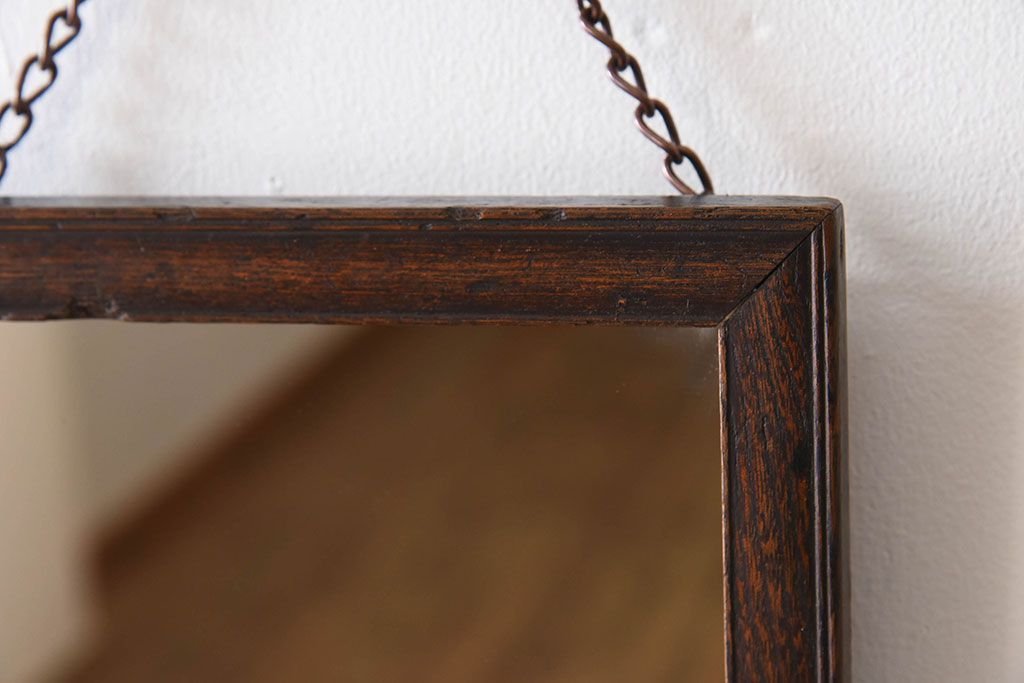 アンティーク雑貨　アンティーク　古い木製フレームの壁掛けミラー(鏡)