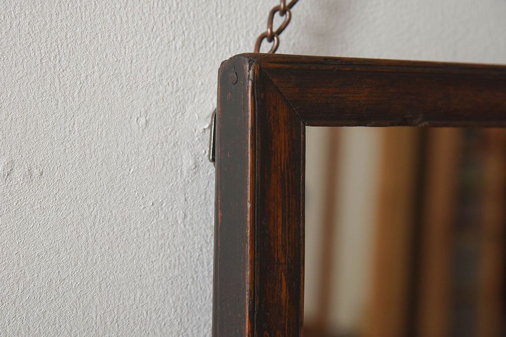 アンティーク雑貨　アンティーク　古い木製フレームの壁掛けミラー(鏡)