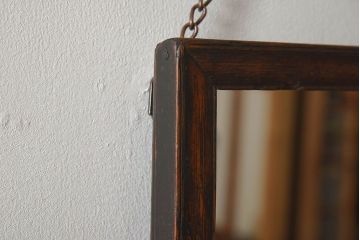 アンティーク雑貨　アンティーク　古い木製フレームの壁掛けミラー(鏡)