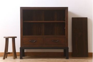 アンティーク家具　古民具・骨董　明治期　重厚な鉄脚付き!三尺　水屋箪笥サイドボード(3)