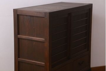 アンティーク家具　古民具・骨董　明治期　重厚な鉄脚付き!三尺　水屋箪笥サイドボード(3)