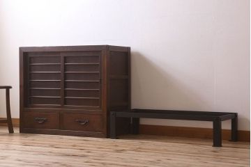 アンティーク家具　古民具・骨董　明治期　重厚な鉄脚付き!三尺　水屋箪笥サイドボード(3)