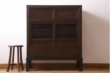 アンティーク家具　古民具・骨董　明治大正期　重厚な鉄脚付き!三尺　水屋箪笥サイドボード