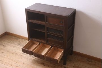 アンティーク家具　古民具・骨董　明治大正期　重厚な鉄脚付き!三尺　水屋箪笥サイドボード