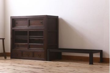 アンティーク家具　古民具・骨董　明治大正期　重厚な鉄脚付き!三尺　水屋箪笥サイドボード