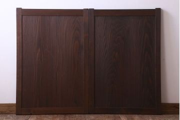 格子デザイン　古民具・骨董　古い木製の板戸2枚セット(窓)(1)