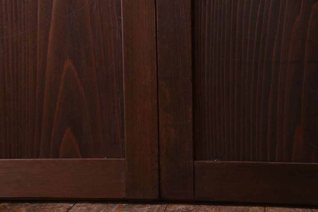 格子デザイン　古民具・骨董　古い木製の板戸2枚セット(窓)(1)