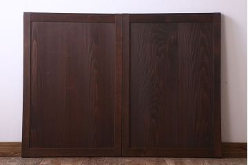 格子デザイン　古民具・骨董　古い木製の板戸2枚セット(窓)(2)