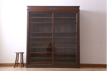 アンティーク家具　ガラス引き戸　薄型!和製アンティークの大きな収納棚