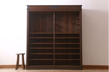 アンティーク家具　ガラス引き戸　薄型!和製アンティークの大きな収納棚