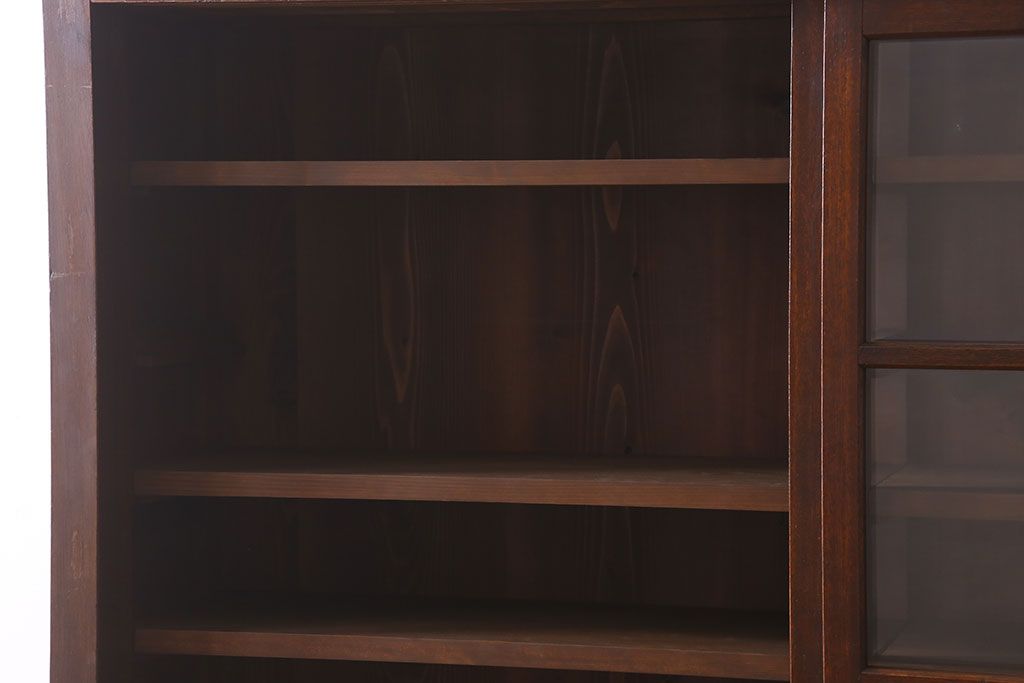 アンティーク家具　ガラス引き戸　薄型!和製アンティークの大きな収納棚