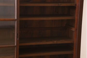 アンティーク家具　ガラス引き戸　薄型!和製アンティークの大きな収納棚