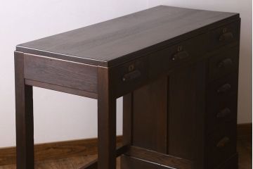 アンティーク家具　ナラ材!古い木製のシンプルなアンティーク薄型片袖机