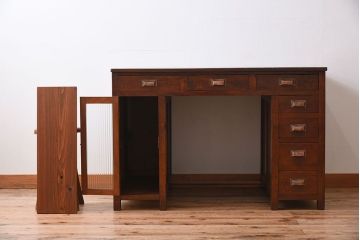 アンティーク家具　古い木製　檜材　大きなアンティーク両袖机
