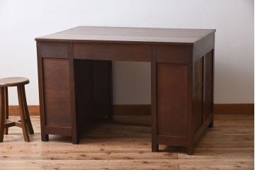 アンティーク家具　古い木製　檜材　大きなアンティーク両袖机