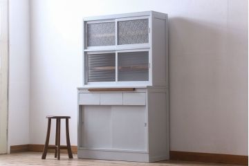 アンティーク家具　カップボード　アンティーク　おしゃれなペイント収納棚(食器棚)