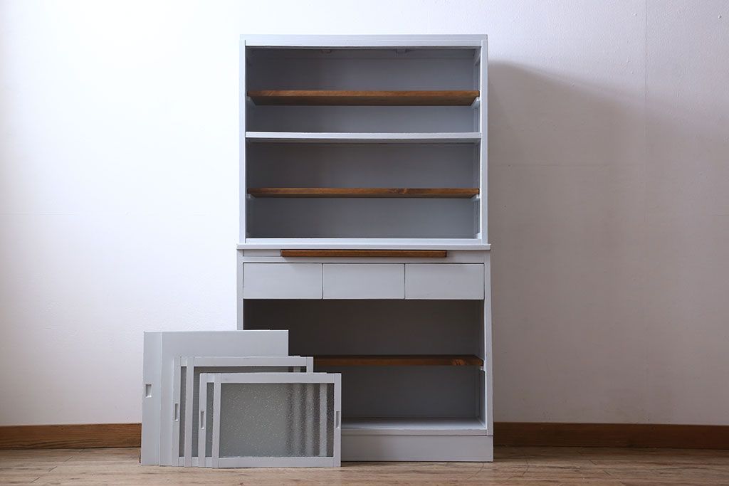 アンティーク家具　カップボード　アンティーク　おしゃれなペイント収納棚(食器棚)