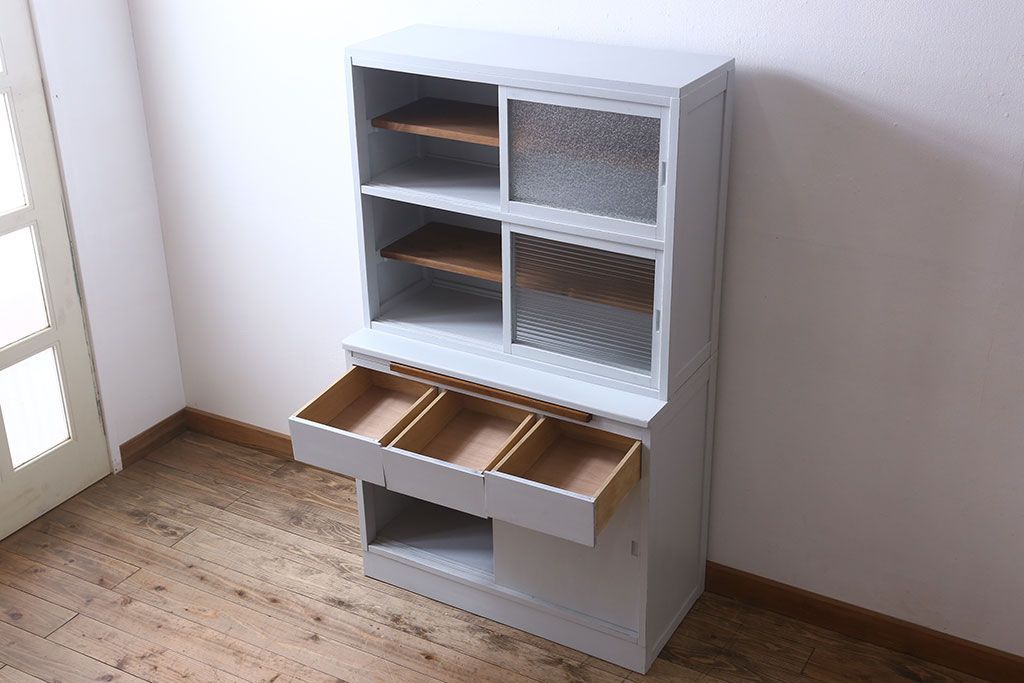 アンティーク家具　カップボード　アンティーク　おしゃれなペイント収納棚(食器棚)