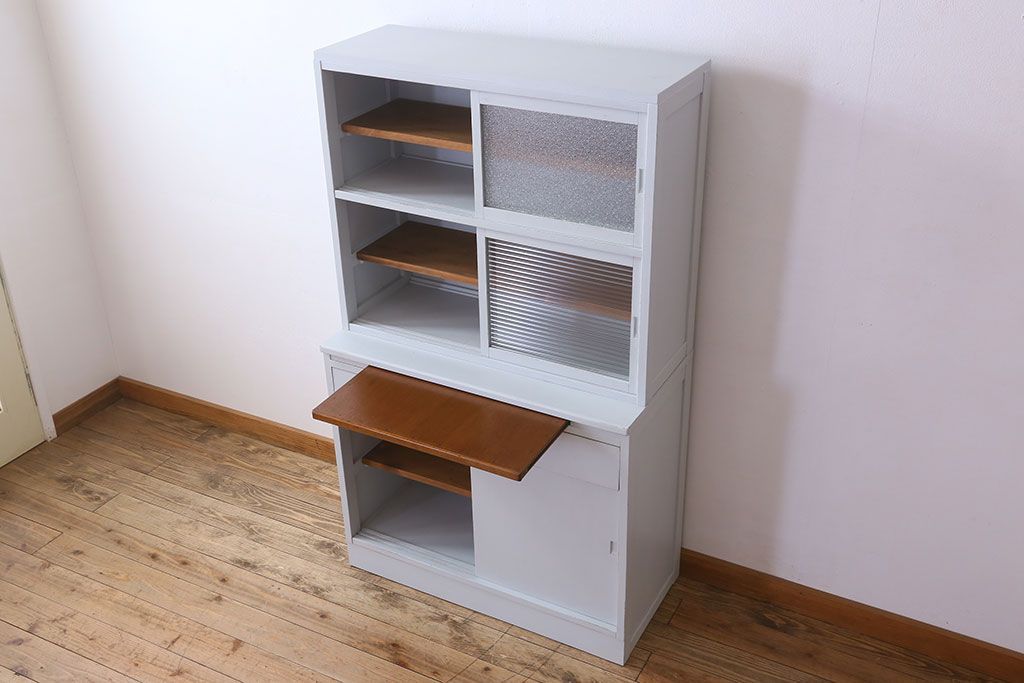 アンティーク家具　カップボード　アンティーク　おしゃれなペイント収納棚(食器棚)