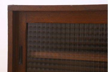 アンティーク家具　チェッカーガラス引き戸!アンティークのローボード(ローチェスト)