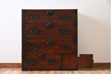 アンティーク家具　杉材　和製アンティーク　明治大正期の二段重ね時代箪笥(衣装箪笥)