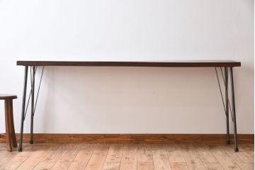 アンティーク家具　古い天板一枚板!シンプルな鉄脚テーブル