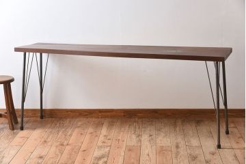 アンティーク家具　古い天板一枚板!シンプルな鉄脚テーブル