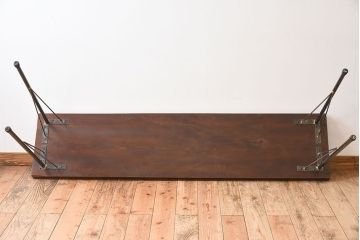 アンティーク家具　古い天板一枚板!シンプルな鉄脚テーブル