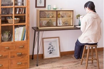 アンティーク家具　古い天板一枚板!朴の木材製　シンプルな鉄脚テーブル