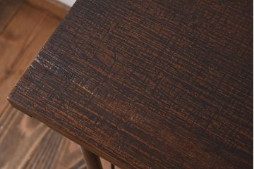 アンティーク家具　古い天板一枚板!朴の木材製　シンプルな鉄脚テーブル