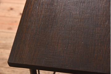 アンティーク家具　古い天板一枚板!朴の木材製　シンプルな鉄脚テーブル