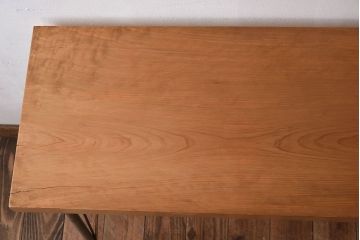 アンティーク家具　古い天板一枚板!檜材製　シンプルな鉄脚テーブル