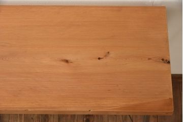 アンティーク家具　古い天板一枚板!檜材製　シンプルな鉄脚テーブル