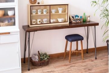 アンティーク家具　極厚　古い天板一枚板!シンプルな鉄脚テーブル
