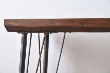 アンティーク家具　極厚　古い天板一枚板!シンプルな鉄脚テーブル