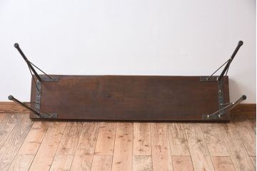 アンティーク家具　極厚　古い天板一枚板!シンプルな鉄脚テーブル