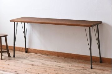 天板一枚板!古材をリメイクしたシンプルな鉄脚テーブル ラワン材製