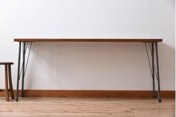 天板一枚板!古材をリメイクしたシンプルな鉄脚テーブル ラワン材製