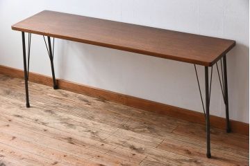天板一枚板!古材をリメイクしたシンプルな鉄脚テーブル ラワン材製