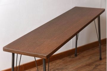 天板一枚板!古材をリメイクしたシンプルな鉄脚テーブル ラワン材製