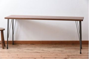 天板一枚板!古材をリメイクしたシンプルな鉄脚テーブル ラワン材製