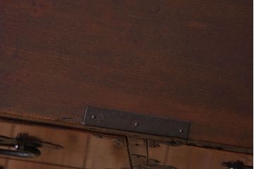 アンティーク家具　明治大正期　前面欅材　玉杢　蝶覆輪金具　小ぶりな時代箪笥ローボード(衣装箪笥)