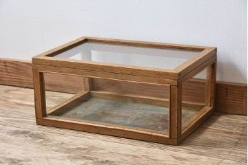 アンティーク家具　アンティーク　ナラ材　小ぶりな横型ガラスケース(ショーケース)