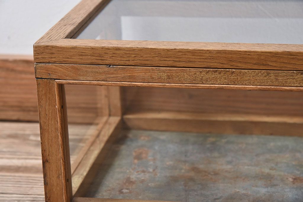 アンティーク家具　アンティーク　ナラ材　小ぶりな横型ガラスケース(ショーケース)