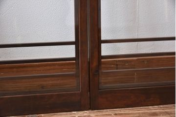 古い木のレトロなアンティークガラス戸(窓)2枚セット