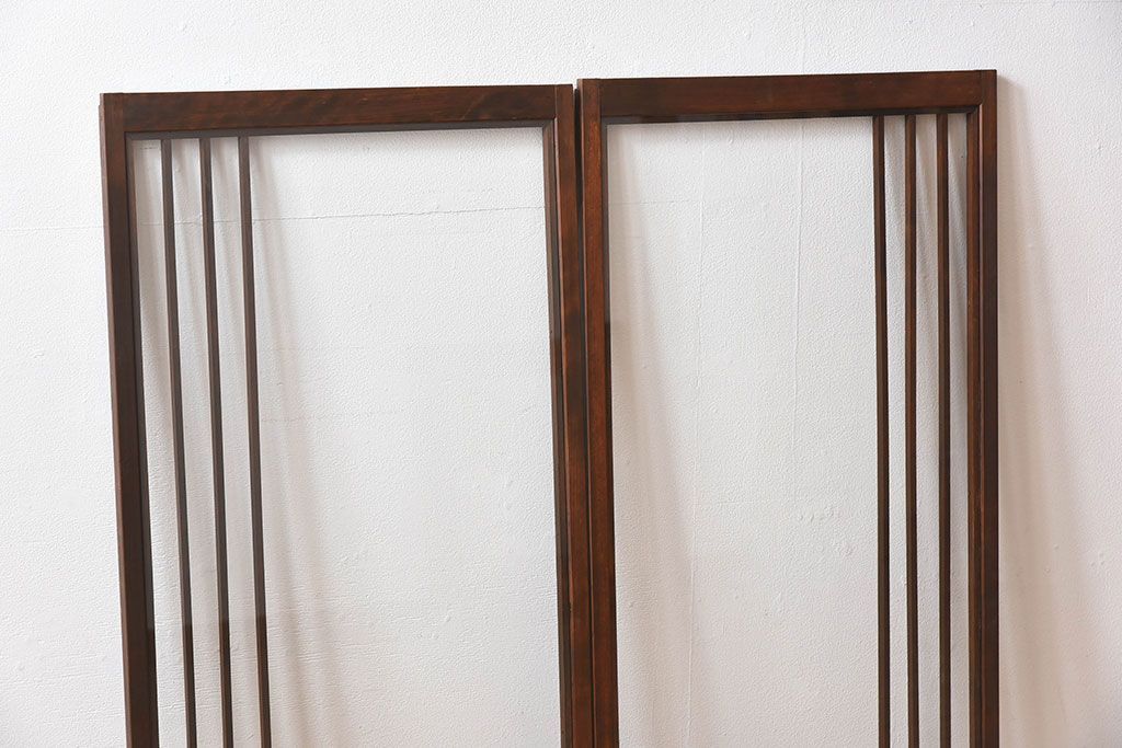 古い木のレトロなアンティークガラス戸(窓)2枚セット