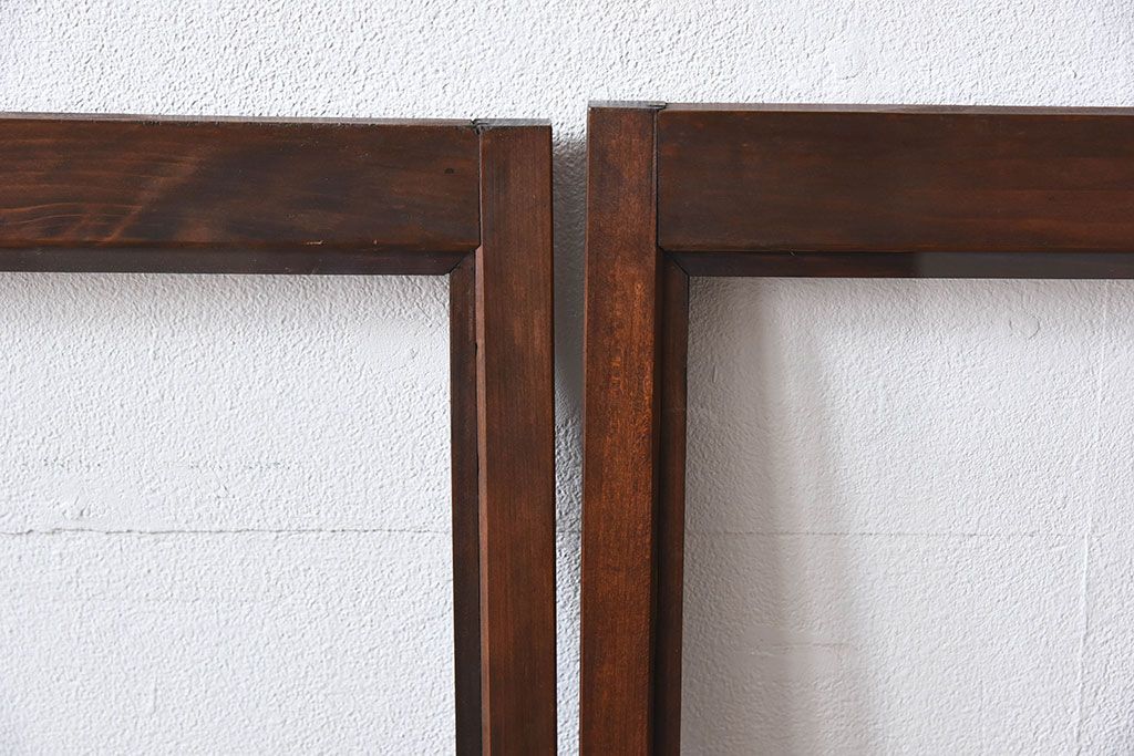 古い木のレトロなアンティークガラス戸(窓)2枚セット