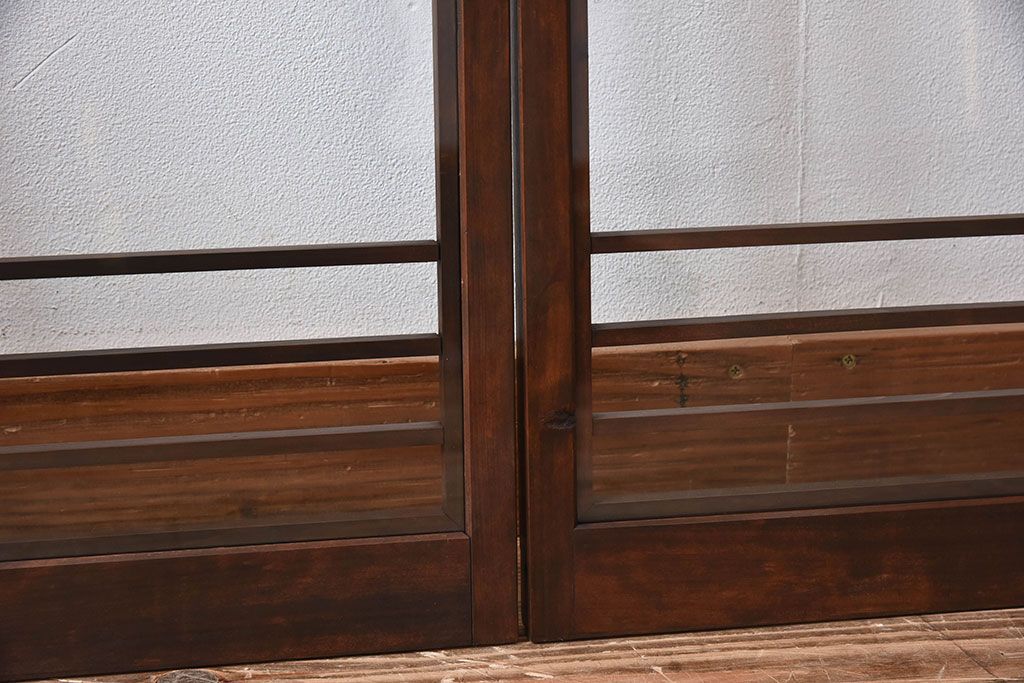 古い木のレトロなアンティークガラス戸(窓)2枚セット