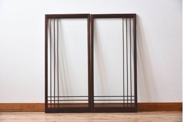 古い木のレトロなアンティークガラス戸(窓)2枚セット
