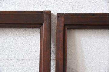 古い木のレトロなアンティークガラス戸(窓)2枚セット